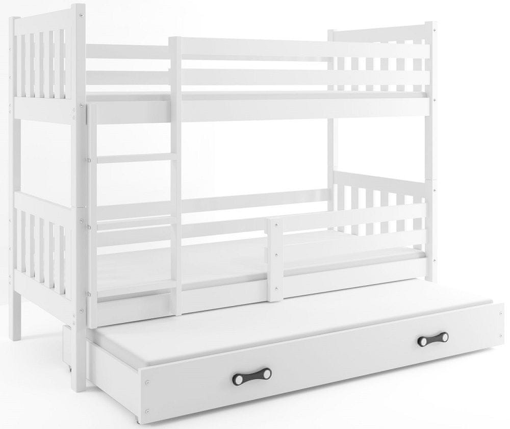 eoshop Poschodová posteľ s prístelkou CARINO 3 80x190 cm, biela/biela (Voľba matraca: Penový matrac)